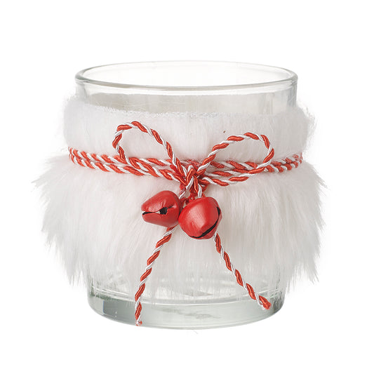 White Fur Glass T Light Holder