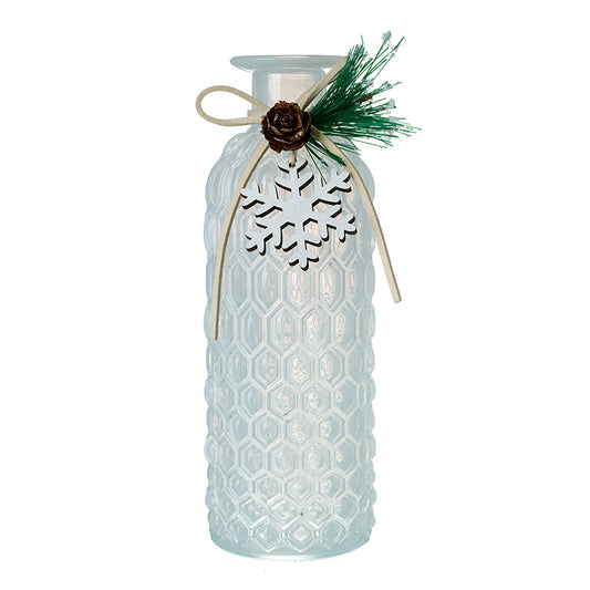 Tall Frosted Glass Jar With Snowflake