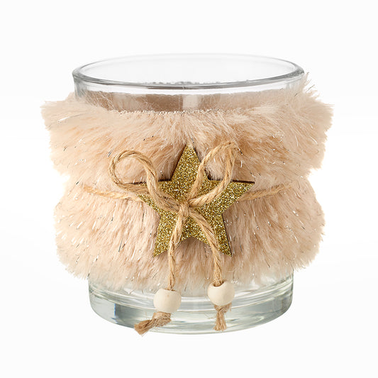Cream Fur Glass Jar With Gold Star