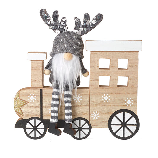 Grey Gonk On Wooden Train