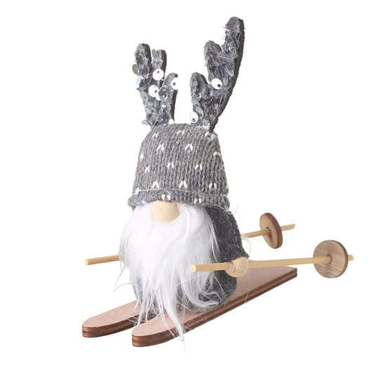 Grey Gonk With Sequins On Skis