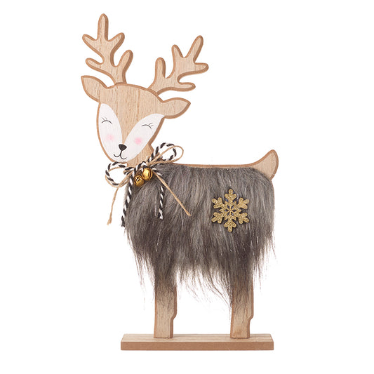 Brown Fur Standing Wooden Reindeer