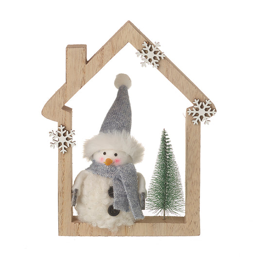 Snowman In Wooden House Dec