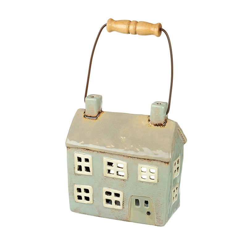 Ceramic House Candle Holder W/Handle