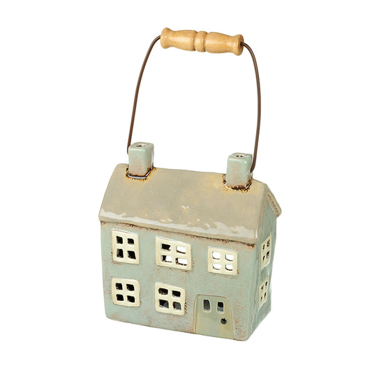 Ceramic House Candle Holder W/Handle