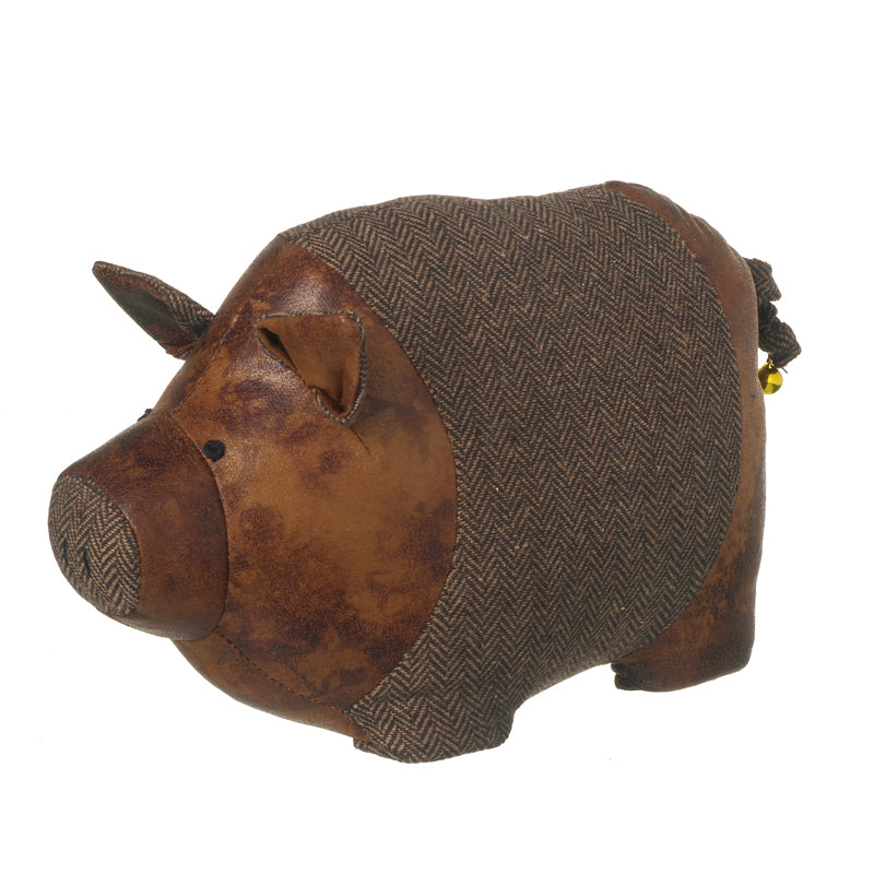 Leather Look And Fur Pig Door Stop
