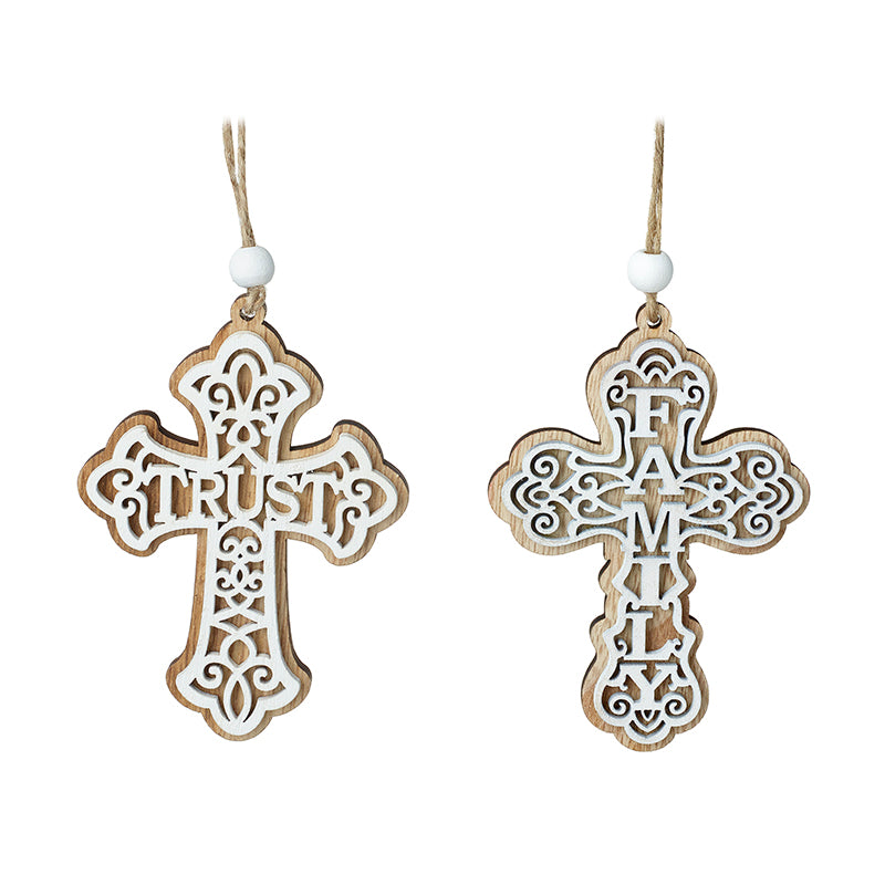 Family & Trust Wooden Cross Tree Decor