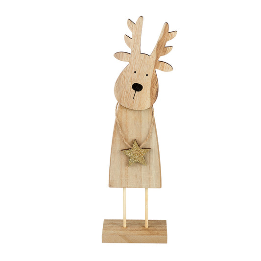 Wooden Reindeer Holding Gold Star Decor