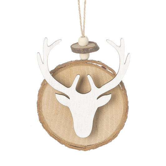 Wood Reindeer Head On Wooden Disc Hanger