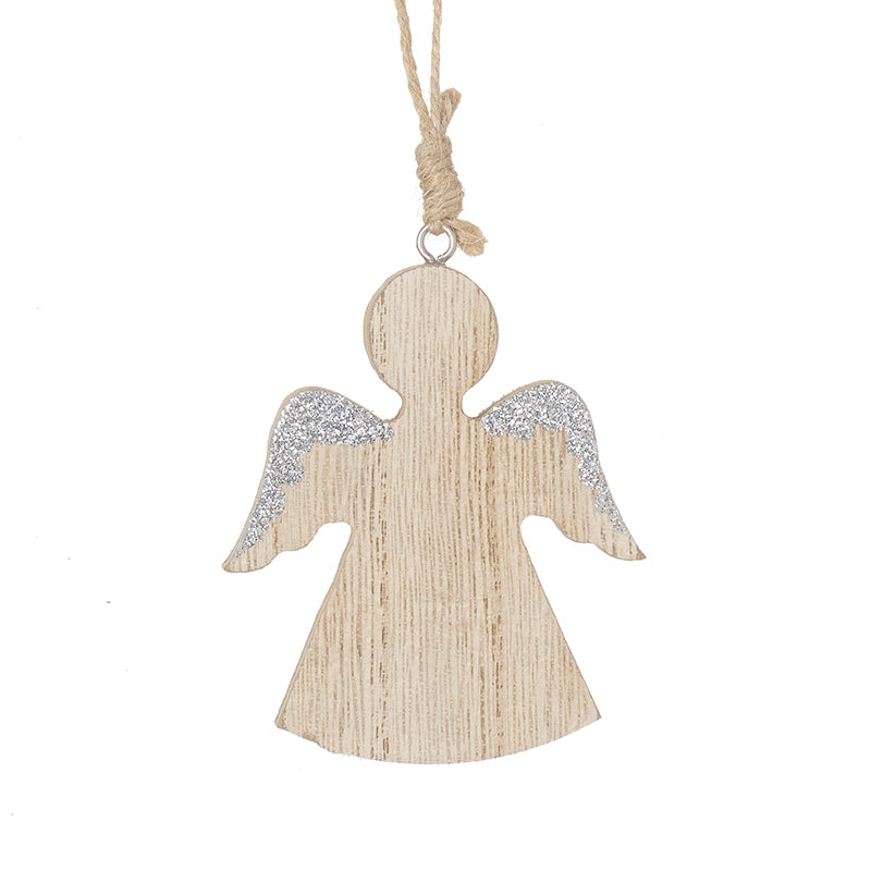 Wooden Angel With Silver Tip Wings
