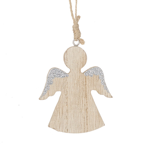 Wooden Angel With Silver Tip Wings
